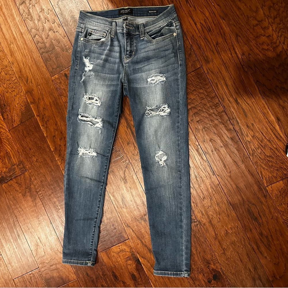 Judy Blue Distressed Skinny Jeans - Picture 2 of 5